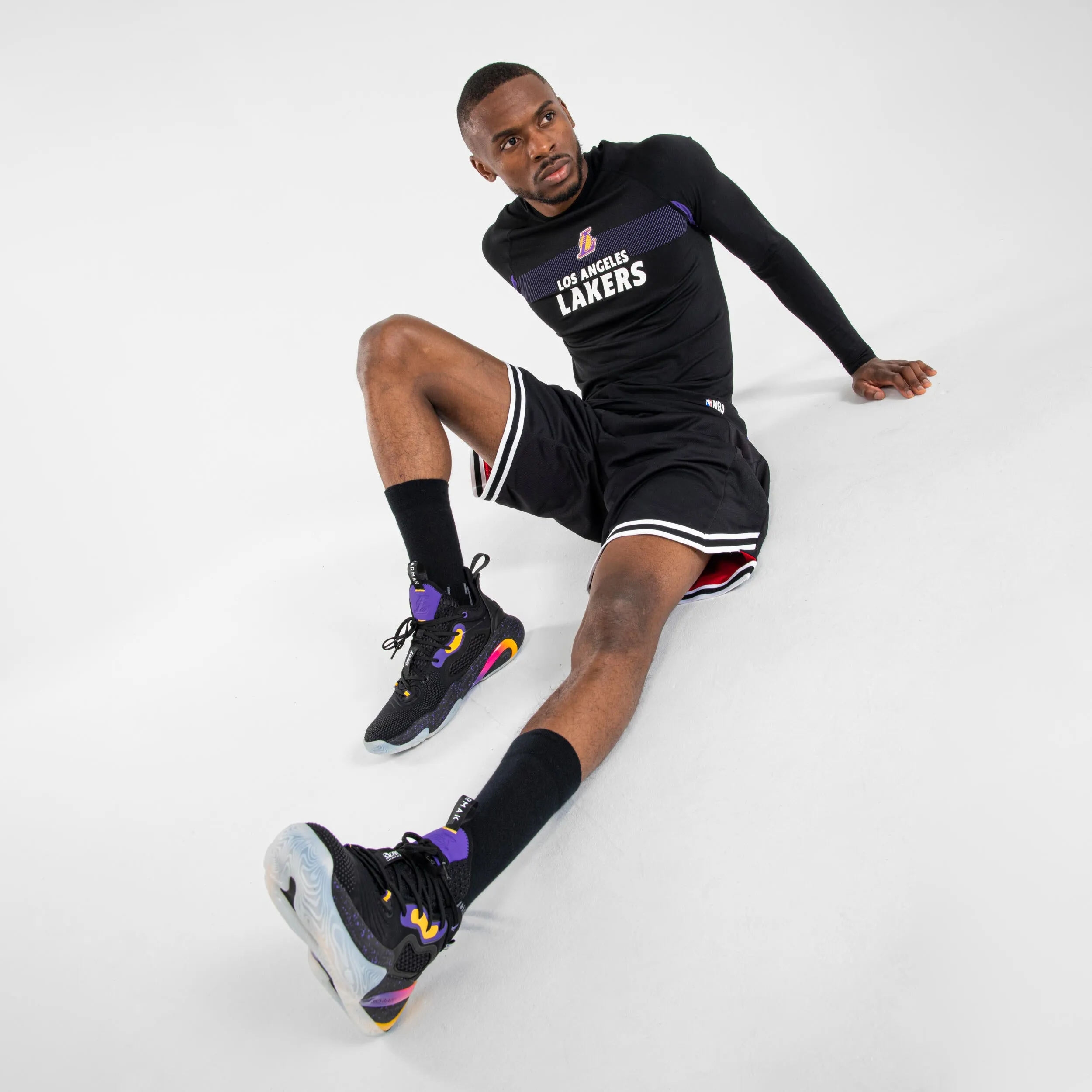 Basketball T-shirt functional with long sleeves UT500 NBA Los Angeles Lakers women's/men's black TARMAK , black/purple