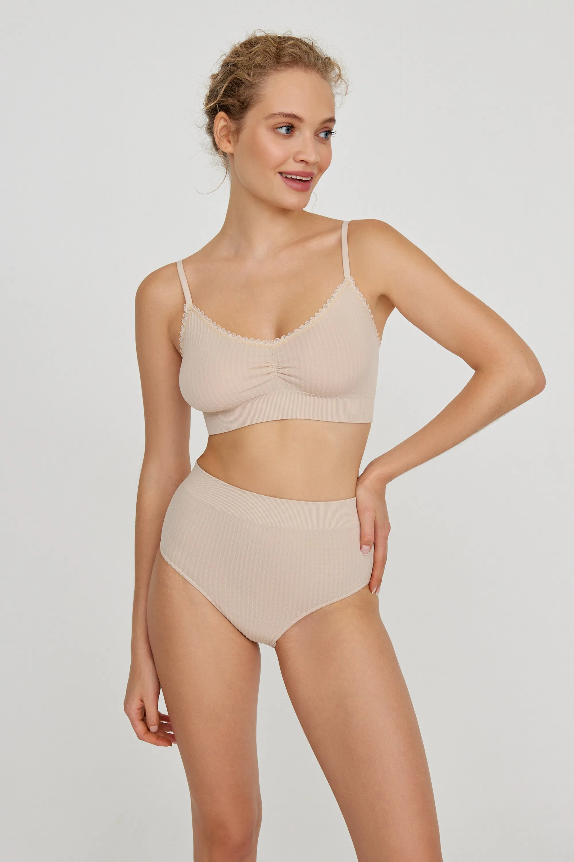 High-rise textured knit slips