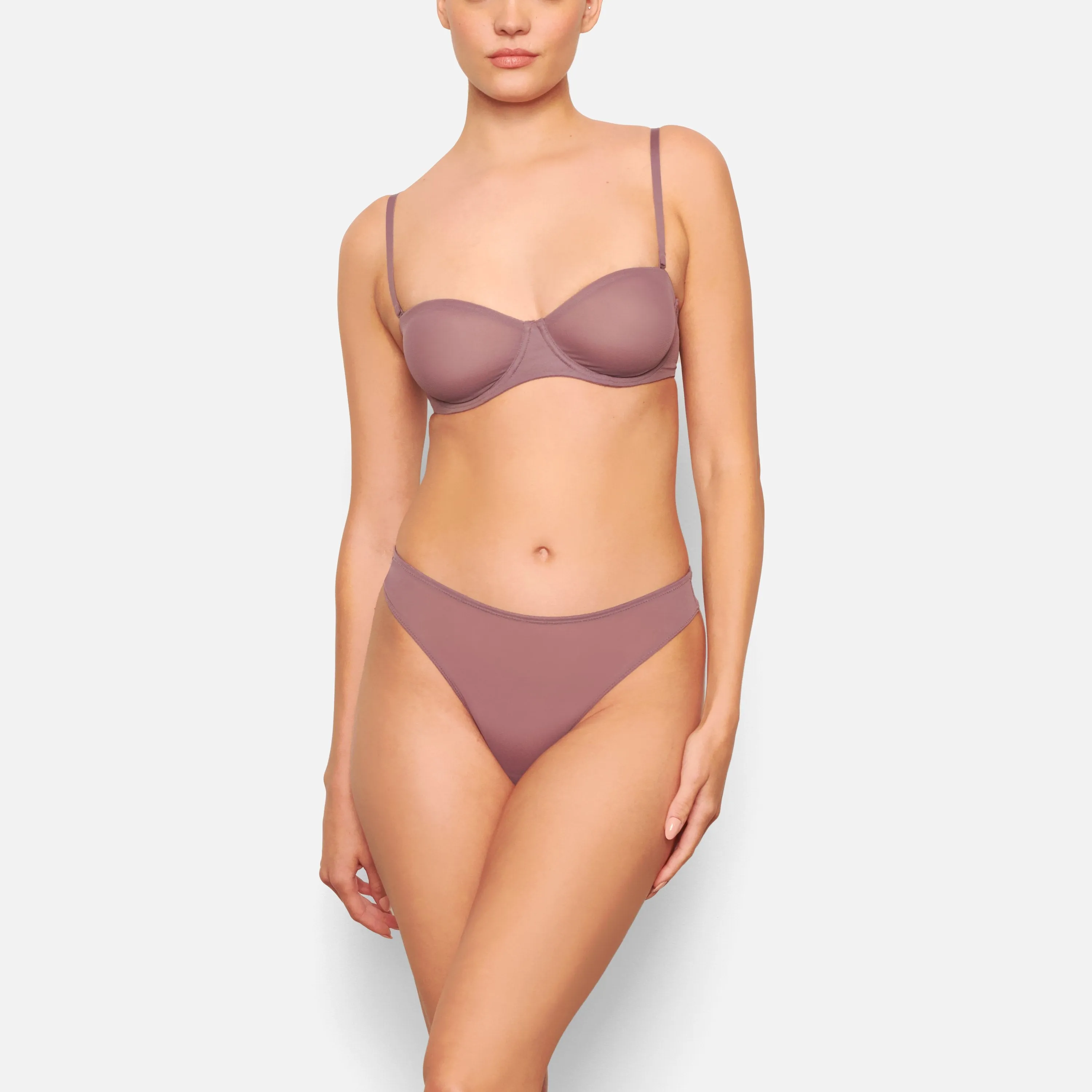 MESH STRAPLESS BRA | PLUM