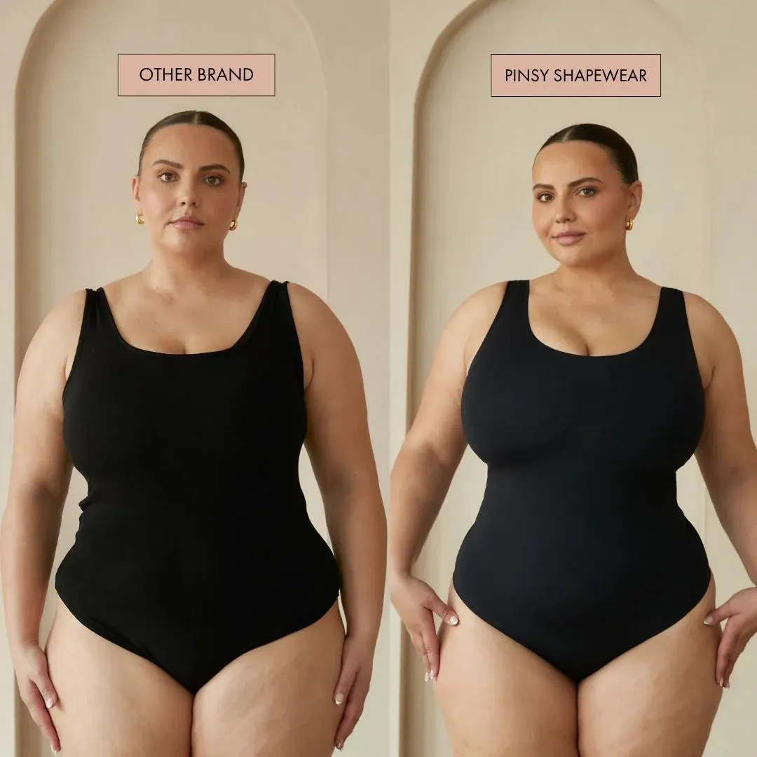 Pinsy Shapewear Scoop Tank Hourglass Shapewear Cheeky Bodysuit in Bone