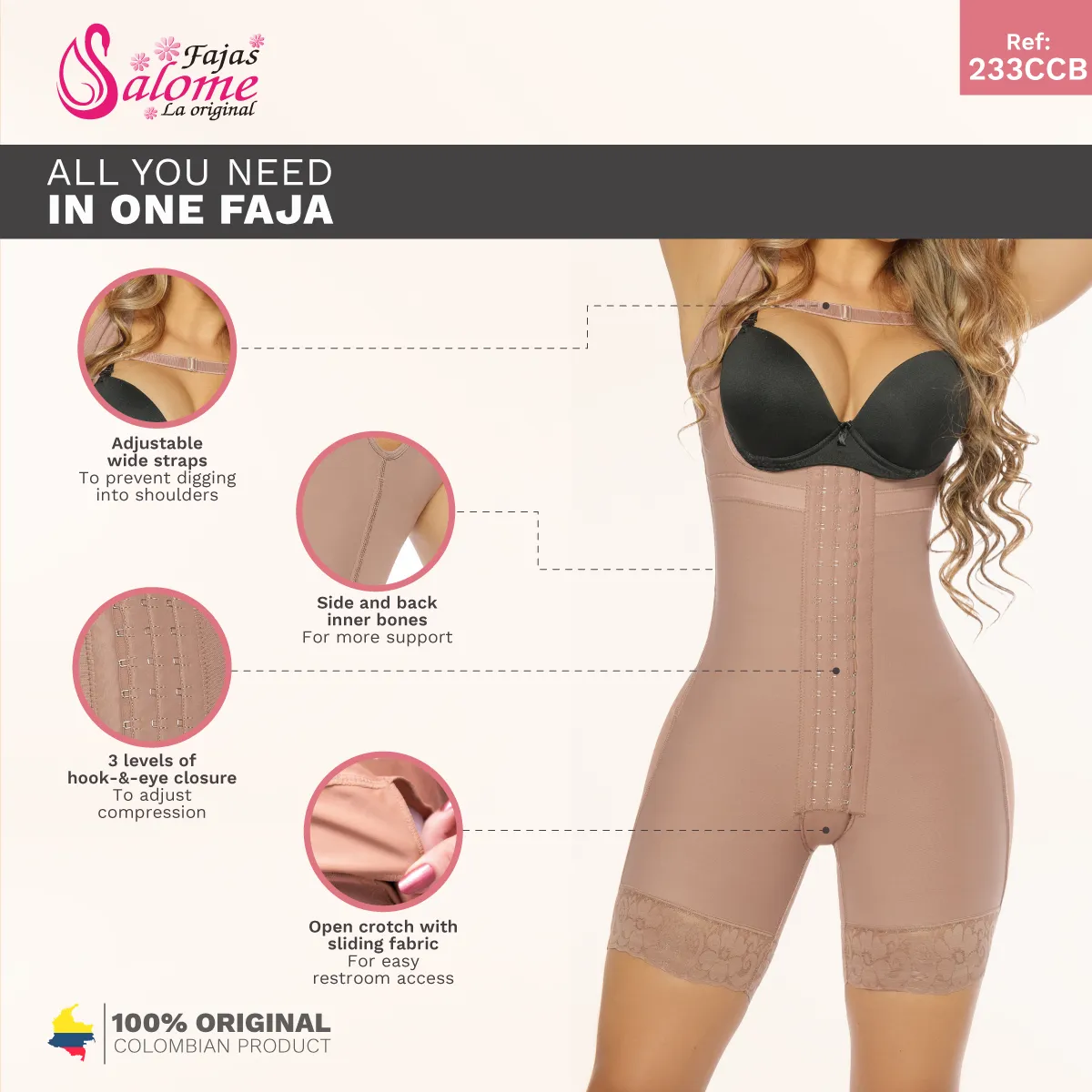 Salome 233-CCB | Mid-Thigh Body Shaper Faja w/ Butt Lifter and Waist Shaper