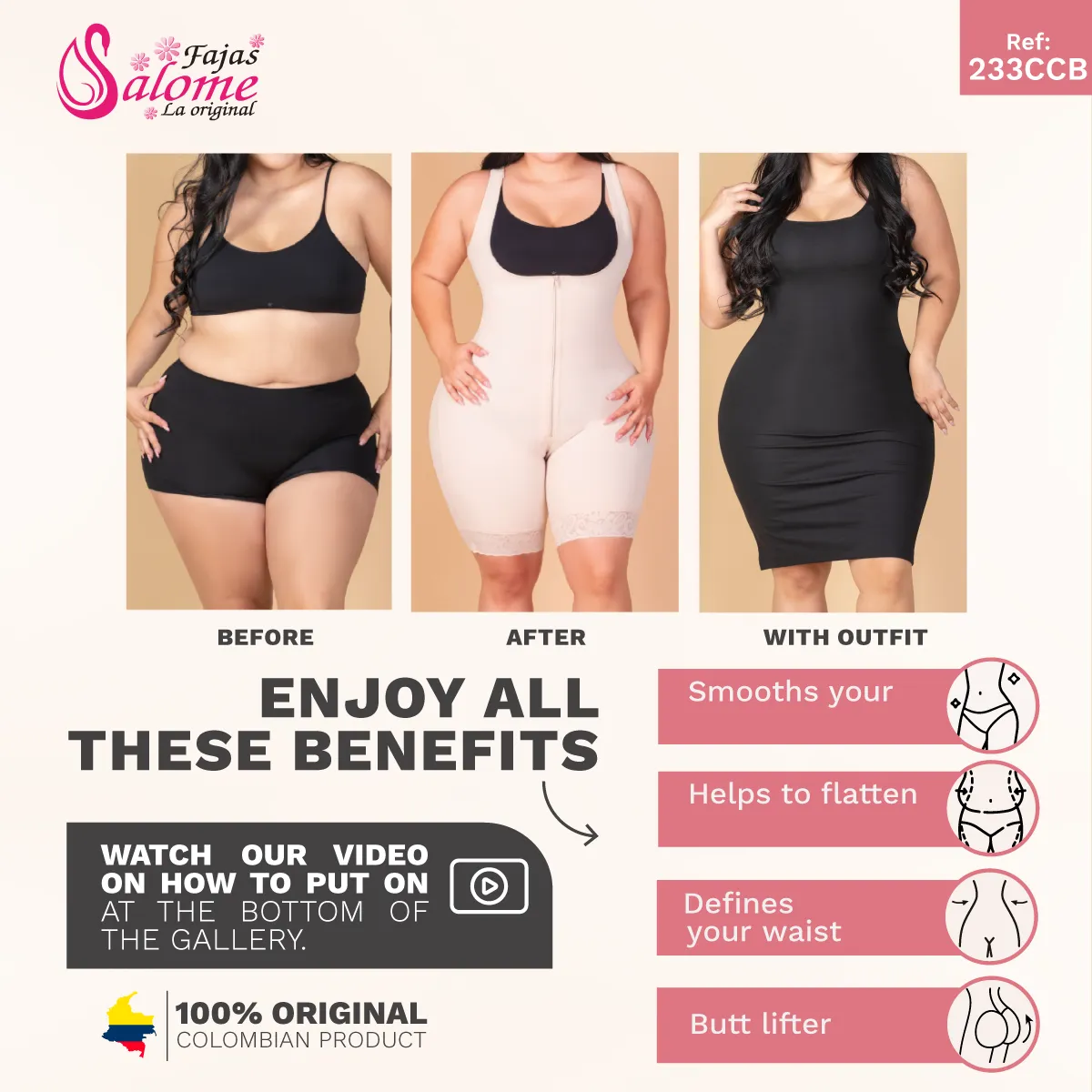 Salome 233-CCB | Mid-Thigh Body Shaper Faja w/ Butt Lifter and Waist Shaper