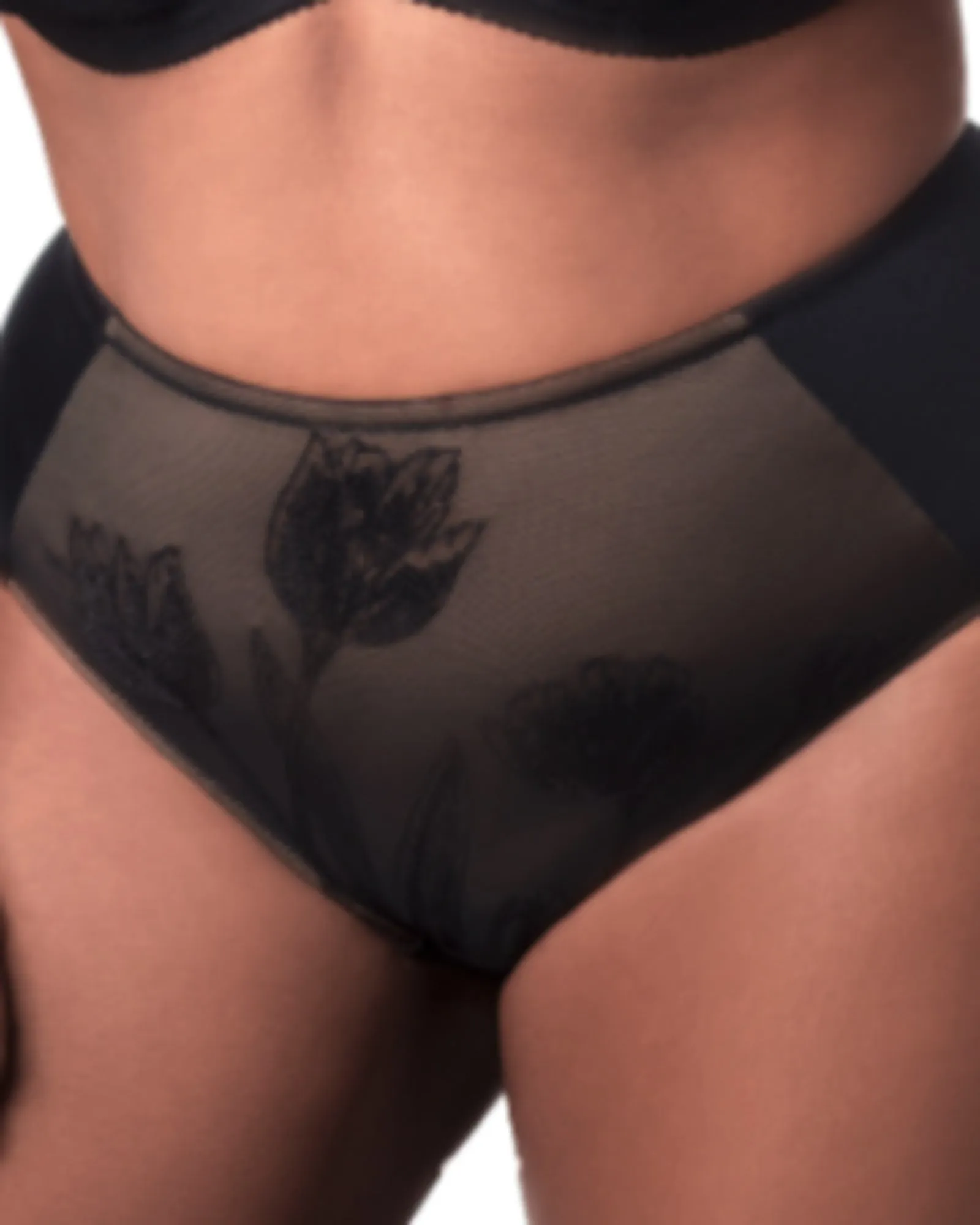 Tulip Embroidered Panty | Black